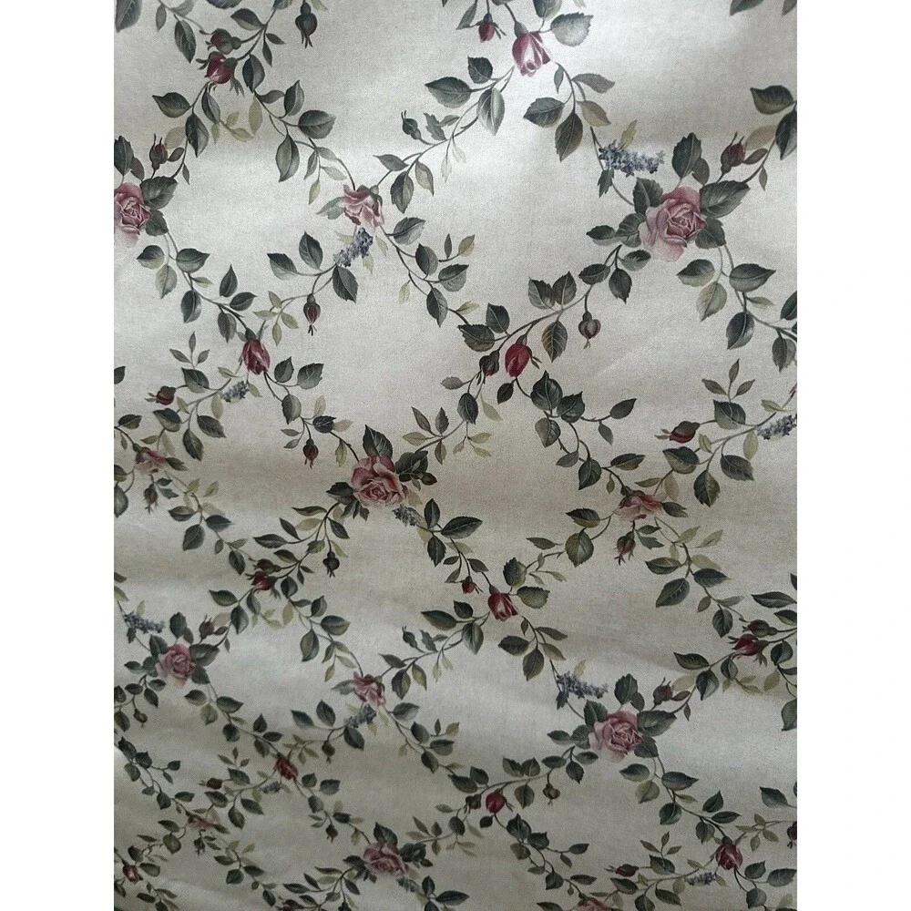 Vintage 1940-60s Metallic Floral Wallpaper Remnant Roll Pink Green Rose Flowers